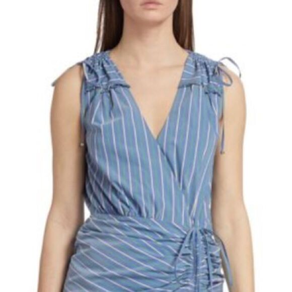 New VERONICA BEARD Teagan Striped Ruched Midi Dress Size 0 - Picture 3 of 16